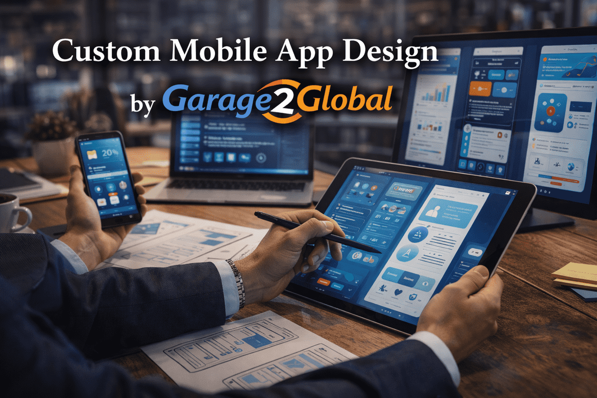 Custom mobile app design by Garage2Global creating user-friendly and scalable mobile applications