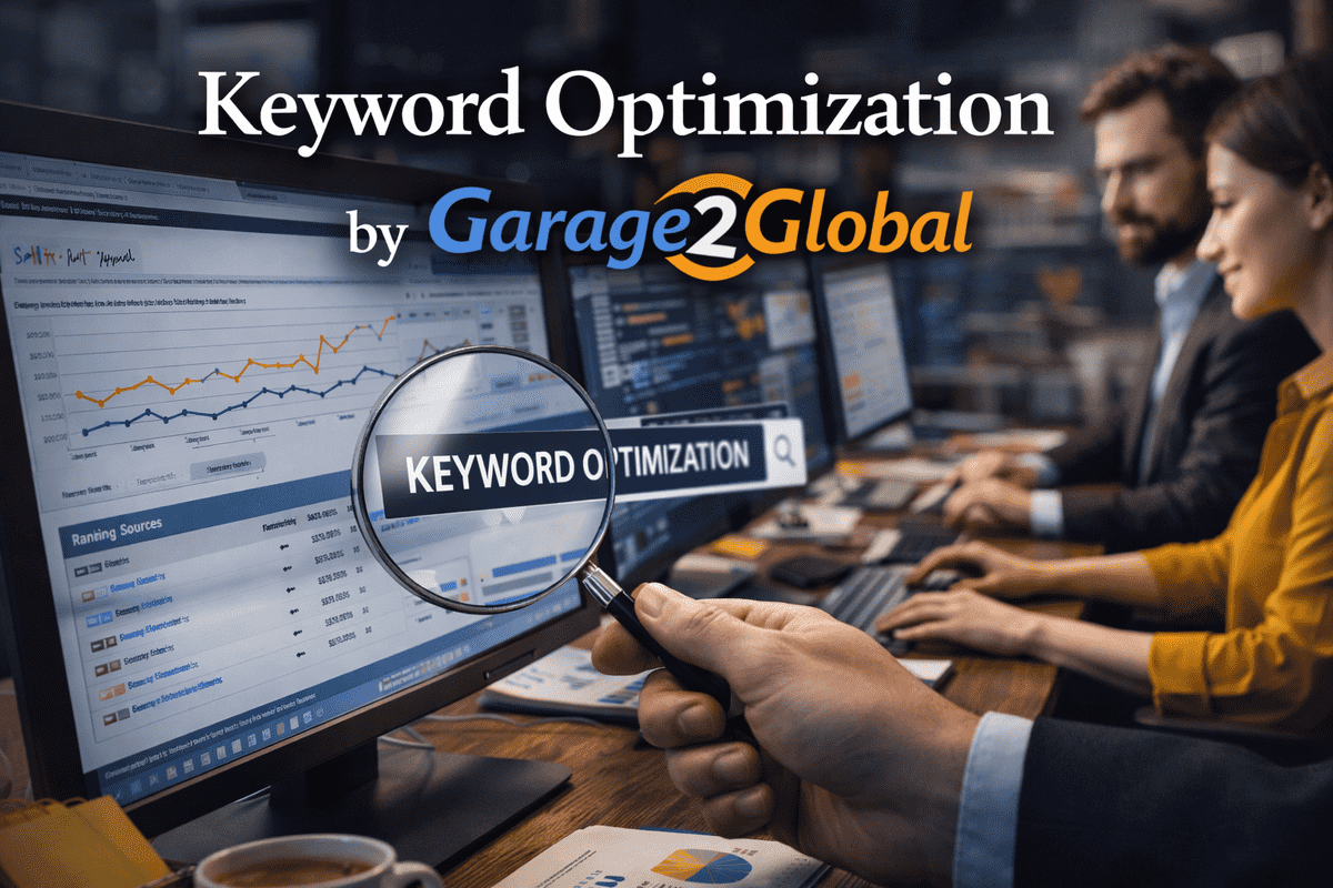 Keyword optimization by Garage 2 Global helps businesses improve search engine rankings through strategic keyword research, on-page SEO optimization, and content alignment to drive targeted organic traffic and long-term digital growth.